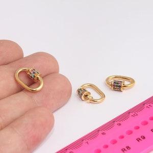 12x17mm 24k Shiny Gold Oval Screw Clasp, CZ Oval Shaped Screw Clasp, Colorful Micro Pave Screw Clasp, Gold Necklace Clasp Pendant, MBGMLS722