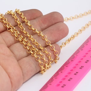 4,5mm 24k Matt Gold Rolo Chain, Unsoldered Chain, Diamond Cut Round Rolo Link Chain, Gold Link Chain, Gold Plated Chains, rcc, MBGBXB110