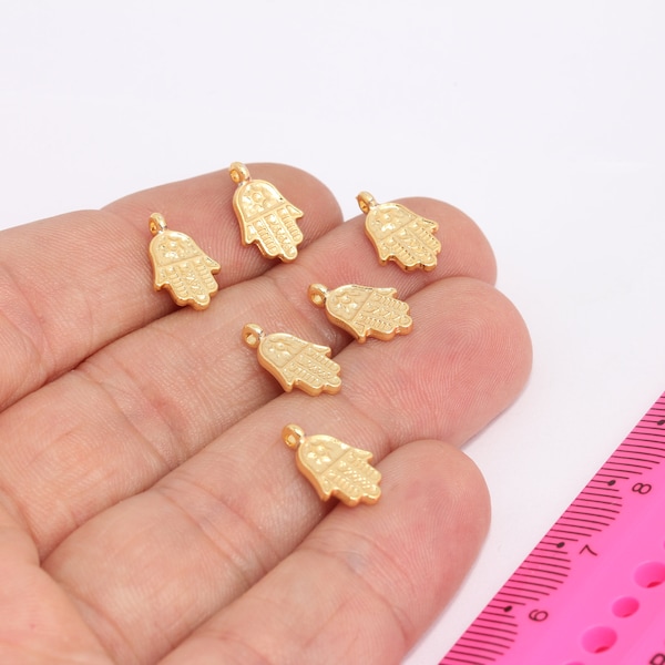 8,5x13mm 24k Shiny Gold Plated Hamsa Charms,  Bracelet Hamsa Charms, Fatima Hand Charms, Gold Plated Findings,MBGMLS951