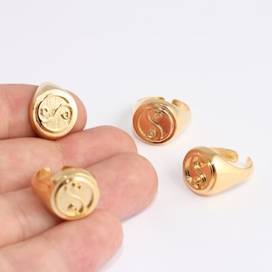 16-17mm 24k Shiny Gold Plated Yin Yang Rings, Yin Yang Ring Setting,   MBGSLM656