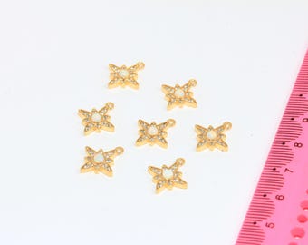 12x14mm 24k Shiny Gold CZ North Star Charm, Pole Star With Opal Stone, MBGAG87-2