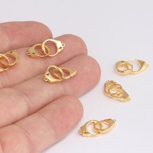 10mm 24k Shiny Gold Handcuff Charms, Gold Clamp, Gold Handcuffs Link, Necklace Bracelet Connector,Handcuffs Bracelet, MBGMLS868-2