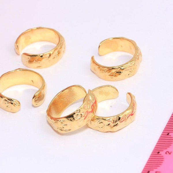 18-19mm 24k Shiny Gold Hammered Ring, Gold Minimalist Ring, Gold Stack Rings, Band Rings, Irregular Ring, Gold Plated Findings, MBGBRT194