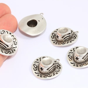 24x25mm Antique Silver Cowboy Charms, Cowboy Hat Charms, Cowboy Cabochon Pendant, Cowboy Hat Necklace, Silver Plated Findings, MBGETS119