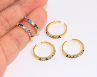 16-17mm 24k Shiny Gold Micro Pave Rings, CZ Mixed Stone Dainty Ring, CZ Tiny Stacking Rings, Band Rings, Gold Plated Findings, MBGSLM593