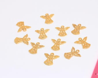 14x15mm 24k Matt Gold Plated Angel Charms, Mini Angel Pendant, Filigree Angel Necklace Charms, Gold Plated Findings, MBGBRT98