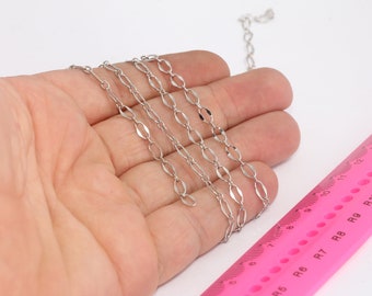 2,7mm Rhodium Plated Bar Chain, Oval Link Chain, Soldered Chain, Ankle Bracelet Chain, Bulk Lot Chain, Silver Plated Findings, MBGBXB242