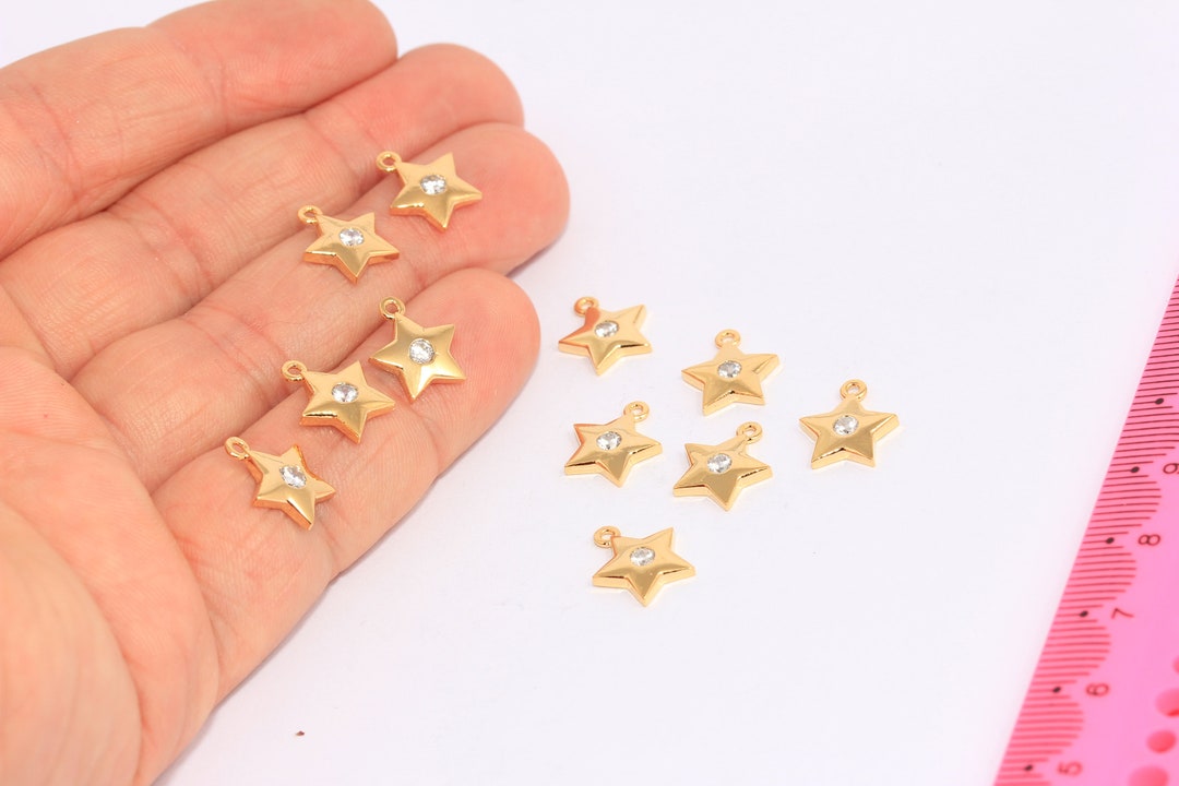 10mm 24k Shiny Gold Star Charms, Cubic Zirconia Charms
