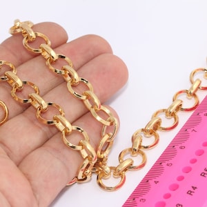 11mm 24k Shiny Gold Circle Chain, Round Link Chain, Ring Shape Chain, Handmade Chain, Gold Plated Findings, MBGBXB320