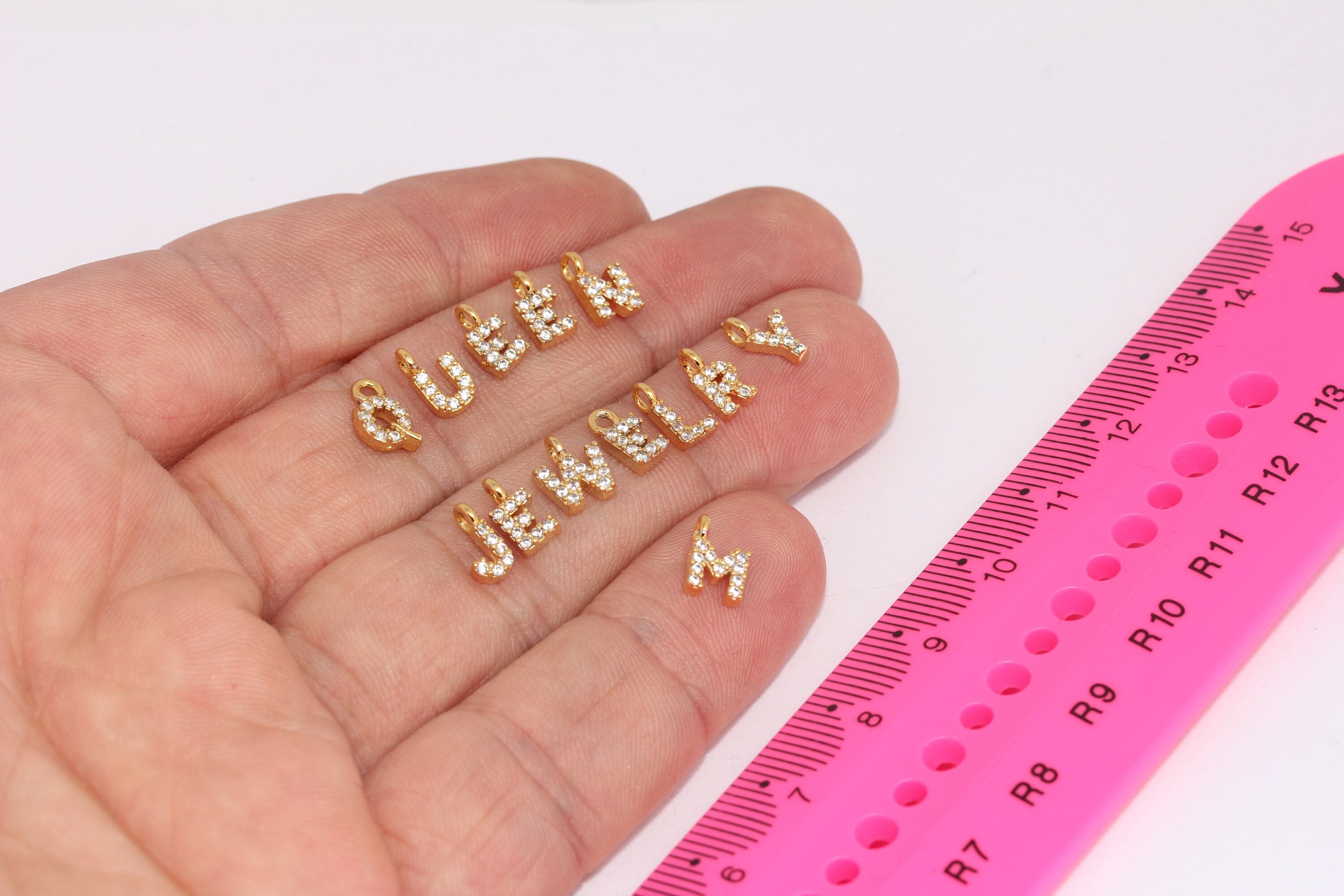 5x8mm 24k Shiny Gold Cz Letter Charms, Cz Letter, Zircon Letters, Gold ...