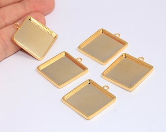 23mm 24k Shiny Gold Frame, Frame Pendant, Frame Settings, Rectangle Cabochon Settings, Bezel Frame, Gold Plated Findings, MBGBXB406-3