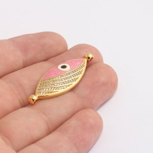 15x43mm 24k Shiny Gold Plated CZ Evil Eye, Enamel Evil Eye Charms, CZ Evil Eye Bracelet, CZ Enamel Evil Eye, Eye Necklace   MBGMLS462