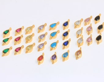 5x7mm CZ Drop Crystal Bracelet Charms, Optional Stone Color Beads, CZ Necklace Charms, Bezel Crystal Charm, Mini Bracelet Drop Beads, MBG