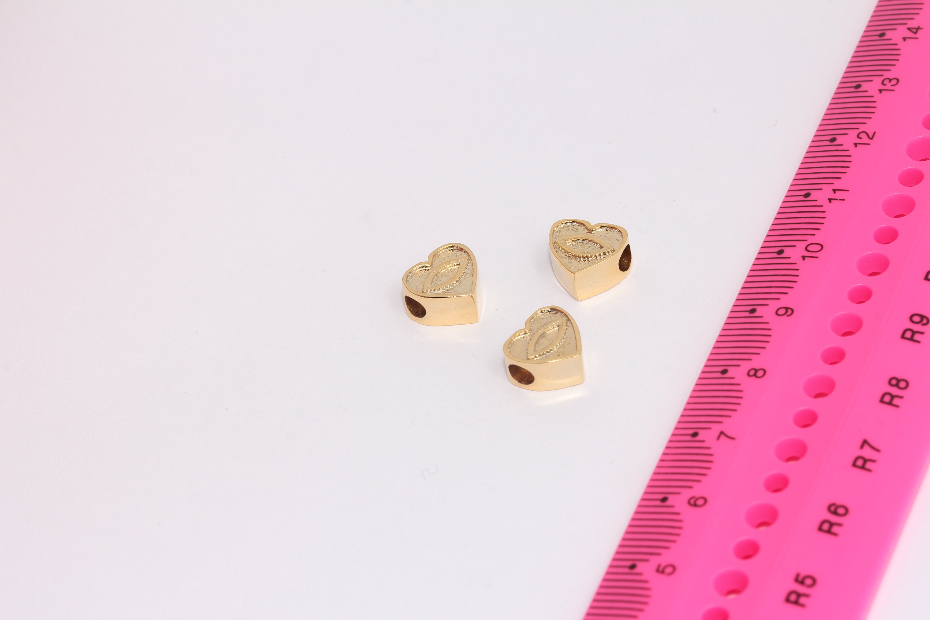 mm 24k Shiny Gold Heart Charms, Heart Pendant, Dainty Heart Necklace, Sliding Bracelet Beads, Gold Plated Findings,  MBGSLM868