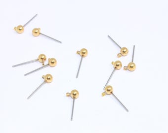 4mm Stainless Steel Ball Ear Posts, Earring Post, Ball Stud Earrings With Loop, Brass Earring Settings, Raw Brass Findings, MBGBXB488