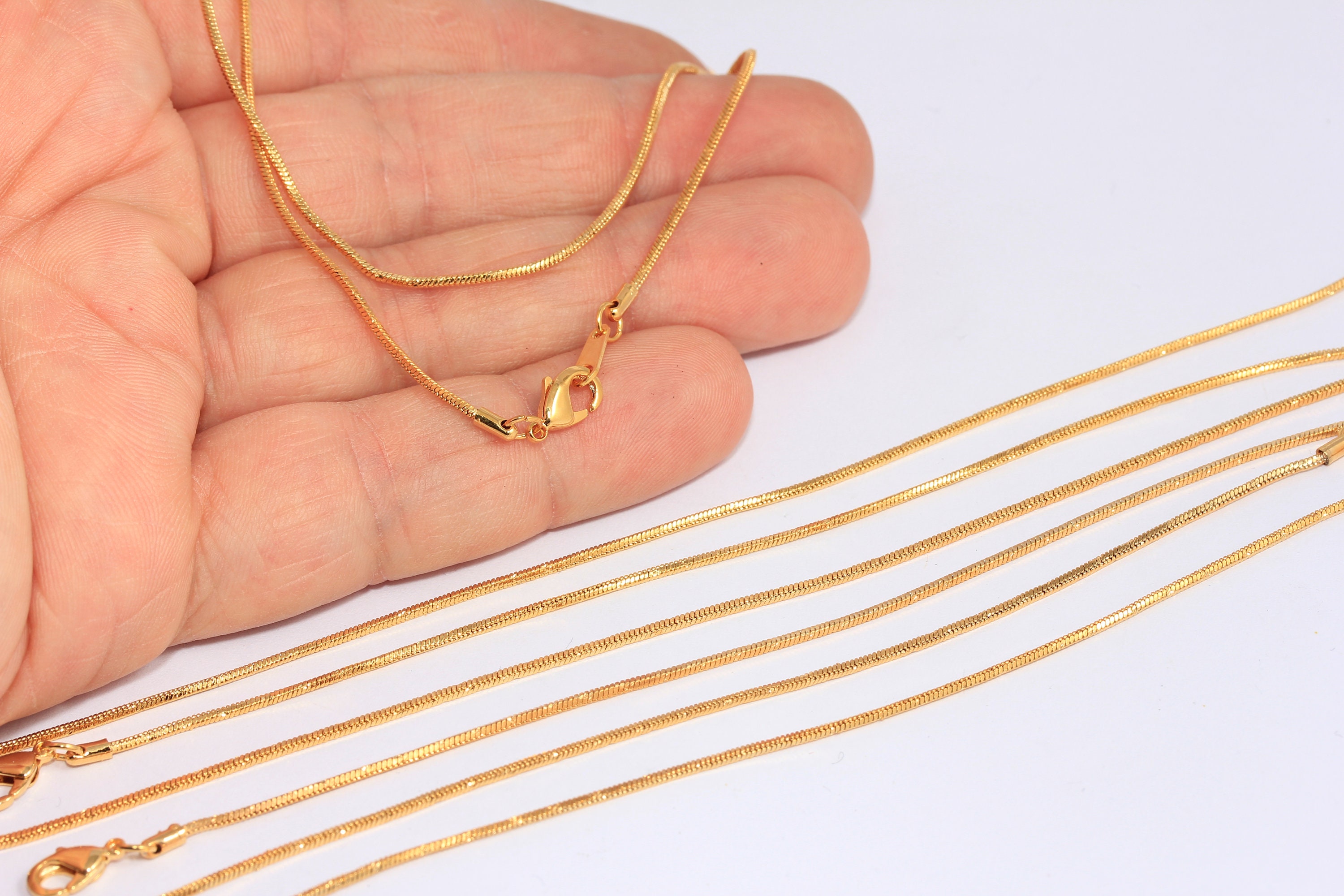 17インチ 24K 光沢ゴールド スネークネックレス、完成品スネーク 
