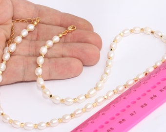 16インチ 24金光沢パールネックレス、ホワイトパールネックレス