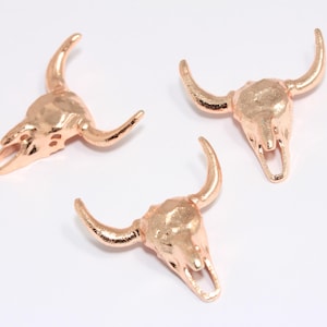 11x21mm Rose Gold Plated Cattle Charms, Buffalo Head Pendant, Cattle Skull, Buffalo Skull Charms, Rose Gold Plated Findings, MBGKDR45