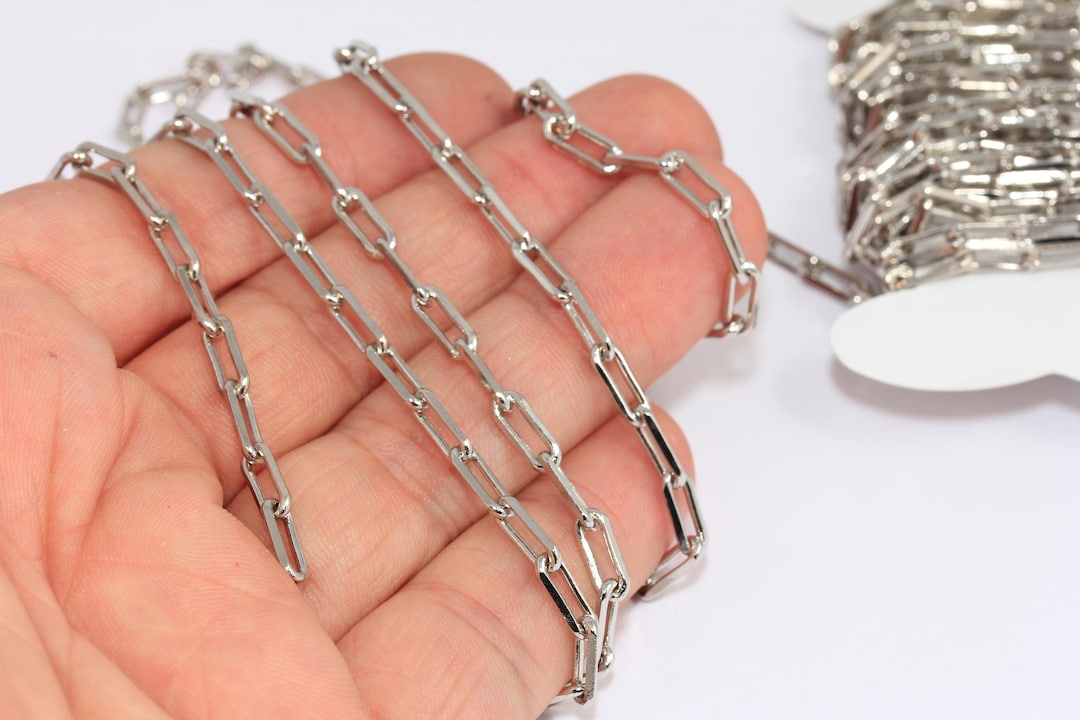 3,5mm Rhodium Plated Link Chain, Soldered Rolo Chain, Cable Chain ...