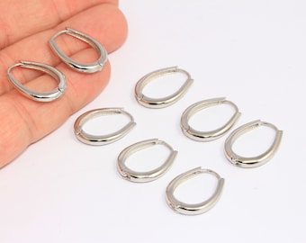 16x21mm Rhodium Plated Ovale Oorbellen, Earring Sluitingen, Zilveren Teardrop Oorbellen, Drop Hoops, Rhodium Plated Oorbellen, MBGCHK233-6