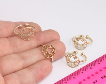 16x17mm Raw Brass Flower Rings, Brass Leaf Rings, Filigree Brass Rings, Nature Flower Jewelry, Dainty Rings, Raw Brass Findings, MBGSLM269-1