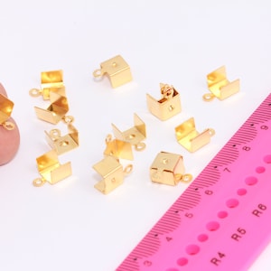8x11mm Shiny Gold Cord End, Crimp End, Fold Over Crimp Cord End Cap With Loop,  Gold Plated Findings, MBGDOM18