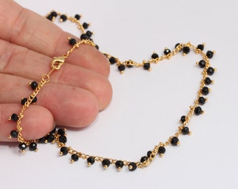 24k Shiny Gold Plated Rosenkranz Halskette, Schwarze Rosenkranz Halskette, MBGBXB395-70
