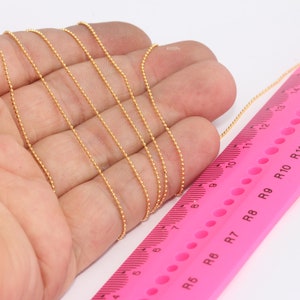 1 mm 24k glänsande guldkulkedja, fasetterad kulkedja, guldkulhalsband, liten spetskulkedja, pärlkedja, förgyllda delar, MBGBXB23