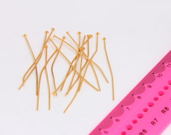 50 mm 20 Ga 24k 光沢のある金メッキヘッドピン、フラットヘッドピン、ビーズ用ヘッドピン、コンポーネント、金メッキ金具、MBGCHK324