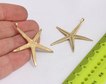 Estrella de mar de latón crudo (40 x 45 mm), dijes de estrella de mar, animales marinos, colgante de estrella de mar, dijes de verano, dijes para collar, colgante de latón crudo, MBGCHK286