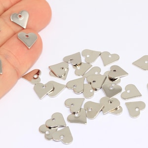 9mm Rhodium Plated Heart Charms, Love Necklace, Heart Disc Beads, Mini Heart, Necklace Heart Pendant, Rhodium Plated Findings, MBGMLS486