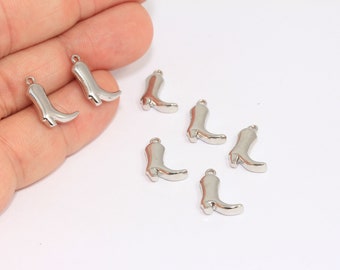 10 x 12 mm gerhodineerde laarsbedels, cowboylaarzenbedels, cowboyketting, westerncowboylaarshanger, verzilverde bevindingen, MBGCR213