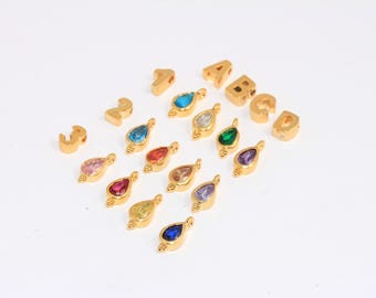 5x11mm 24k Shiny Gold  Dainty Birthstone Charm, Birth Month Gemstones, Crystal Charms, Birthstone Pendants, Genuine Crystal Birthstones,