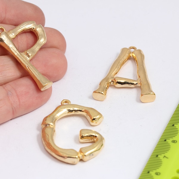 25x35mm 24k Shiny Gold Plated  Bone Charm, Bamboo Charms, Letters  MBGBRC1