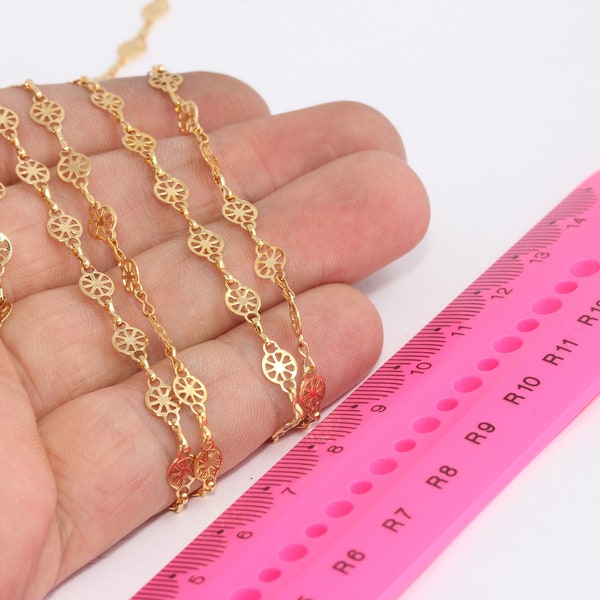 5x7mm 24k Shiny Gold Filigree Chains, Bar Chains, Bracelet Chain, Gold Coin Chain, Wheel Bar Chain, Gold Plated Findings, MBGBXB32