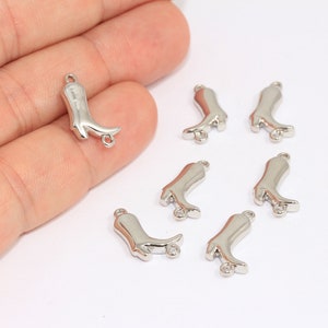 4 x 14 mm Rhodium überzogener Cowboy-Charme, Cowboy-Boot-Anschluss-Charm, Western-Cowboy-Anhänger, Cowboy-Halskette, versilbertes Zubehör, MBGCR201