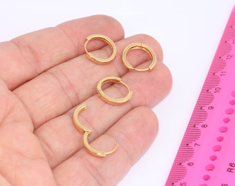 14mm 24k Shiny Gold Leverback Earrings, Tiny Gold Earrings, Gold Earring Hoops, Gold Hoop Ear Wires, Gold Plated Earrings, MBGSLM263