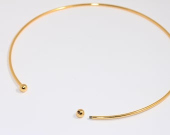 2mm 24k Shiny Gold Tiny Choker, Wire Choker Necklace, Adjustable Choker Necklace, Screw Ball Choker, Gold Plated Findings, MBGBXB342-5