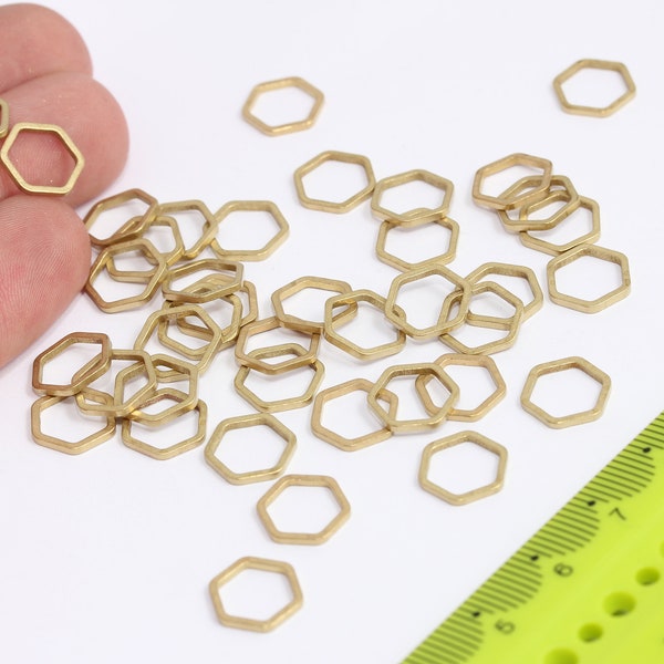 10mm Raw Brass Honeycomb Charm, Hexagon Rings,   MBGCHK173