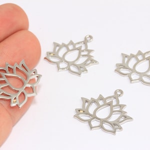 21x24mm Rhodium Plated Lotus Charms, Flower of Life Pendant, Lotus Connector Beads, Bracelet Charms, Silver Plated Findings, MBGXP348