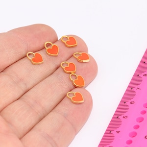7x9mm 24k Shiny Gold Heart Charms, Orange Heart Pendant, Orange Enamel Heart, Heart Necklace Charms, Gold Plated Findings, MBGFNL179
