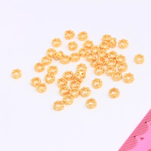 3x5,5mm 24k Matt Gold Rondelle Beads, Spacer Beads, Leather Cord Bracelet Charms, Textured Spacer Beads, Gold Plated Findings, MBGCHK336-7
