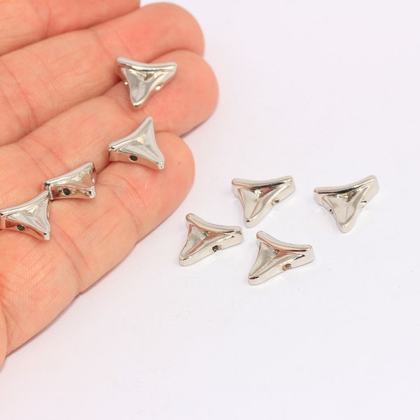 11mm Rhodium Plated Shark Teeth Beads, Shark Charms, Sea Animals, Shark Teeth Pendant, Necklace Charms, Silver Plated Findings, MBGCHK37-8