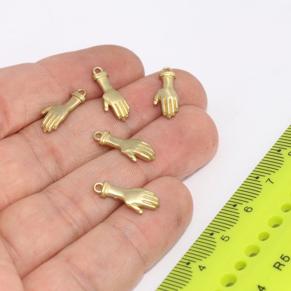 Raw Brass Hand Charms, Hand Beads, Gesture Pendants, Left Hand Charms, Raw Brass Beads, Raw Brass Findings,  MBGMLS429