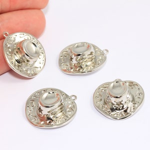 24x25mm Rhodium Plated Cowboy Charms, Cowboy Hat Charms, Cowboy Cabochon Pendant, Cowboy Hat Necklace, Silver Plated Findings, MBGBXB257-7