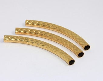 7,5x90mm Raw Brass Curved Tubes, Raw Brass Textured Tubes, Bracelet Curved Connector, Curved Bracelet Tubes, Raw Brass Findings, MBGTBR27