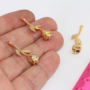 10x32mm 24k Shiny Gold Plated  Tulip Pendant, Rose Flower Charms, Rose Pendant, Tulip Necklace, Gold Plated Findings,    MBGMTE1254