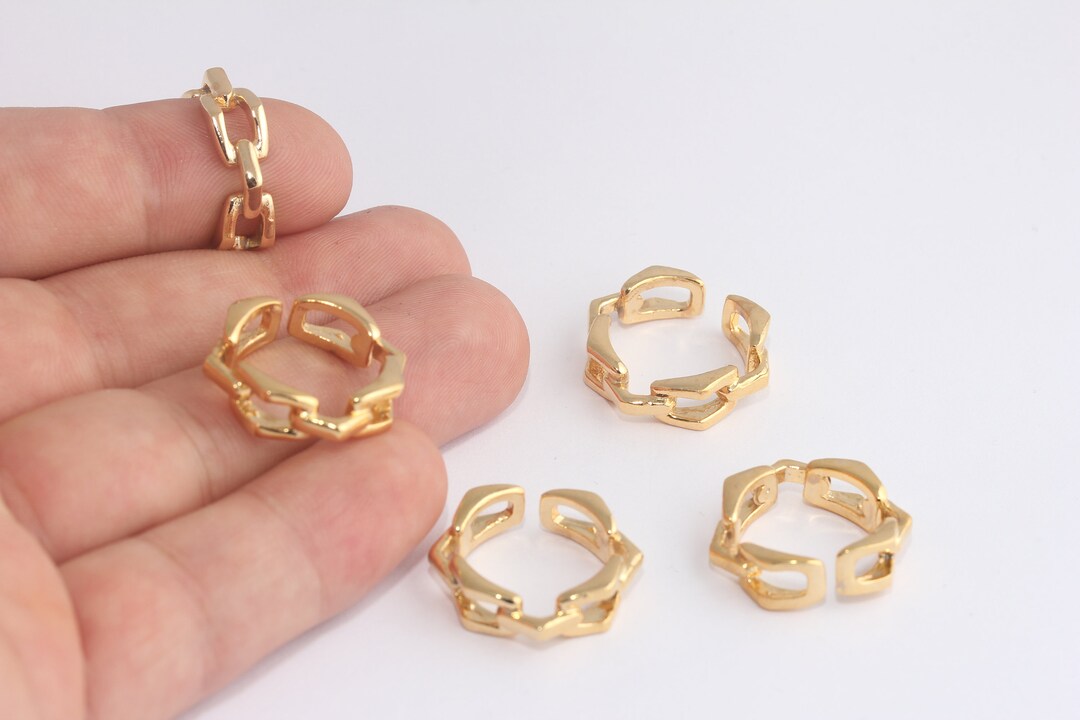 Cube Stackable Rings 16x17mm 24k Shiny Gold Plated Cube Rings, Adjustable Ring Settings ...