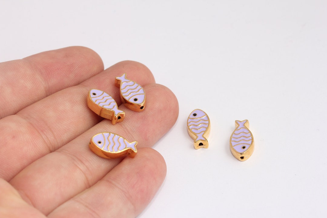 9x16mm 24k Shiny Gold Fish Beads, Fish Charms, Center Hole Fish Beads