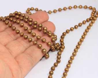 4,5mm Raw Brass Ball Chain, Tiny Brass Lace Ball Chain, Ball Necklace Chain, Brass Beaded Chain, Raw Brass Findings, MBGKPT56-1